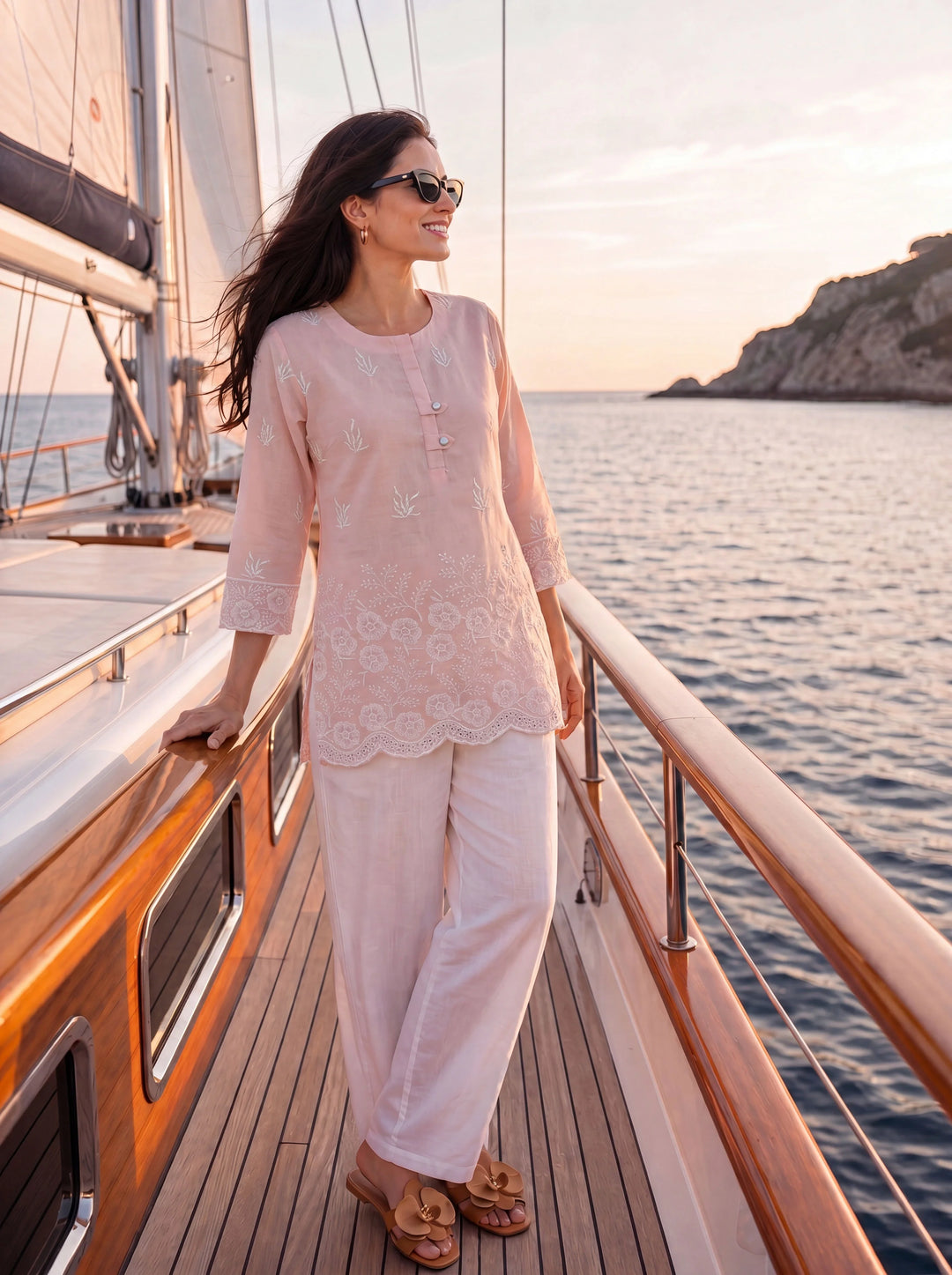 Peach Cotton Lucknowi Top