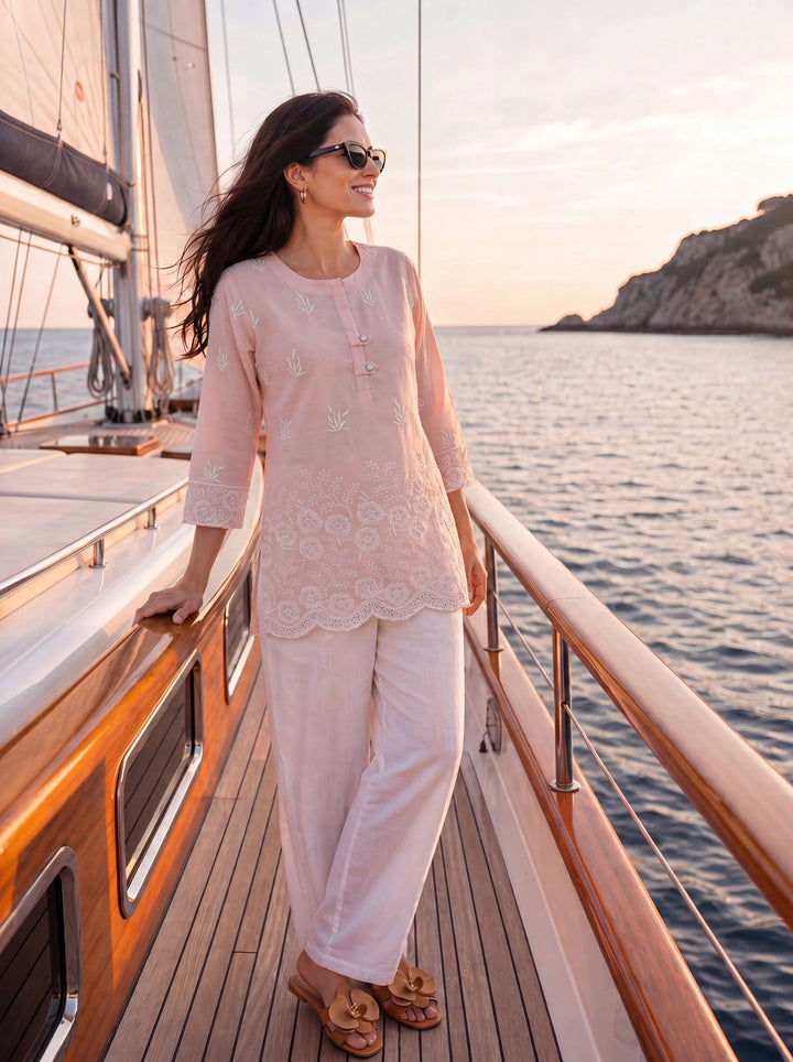 Peach Cotton Lucknowi Top