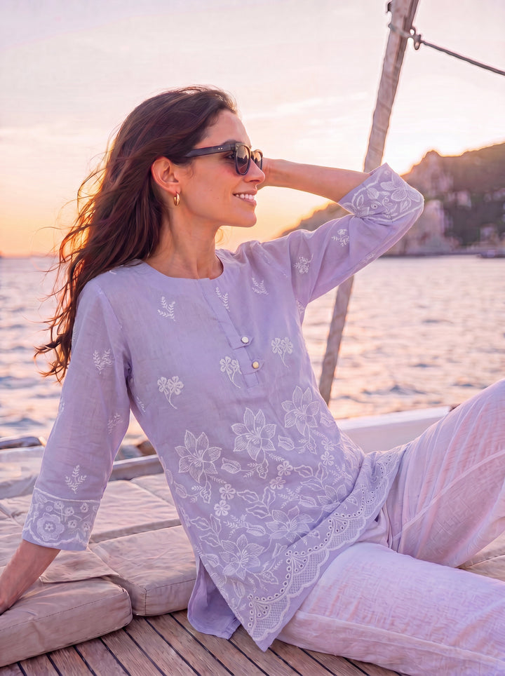 Lavender Cotton Lucknowi Top