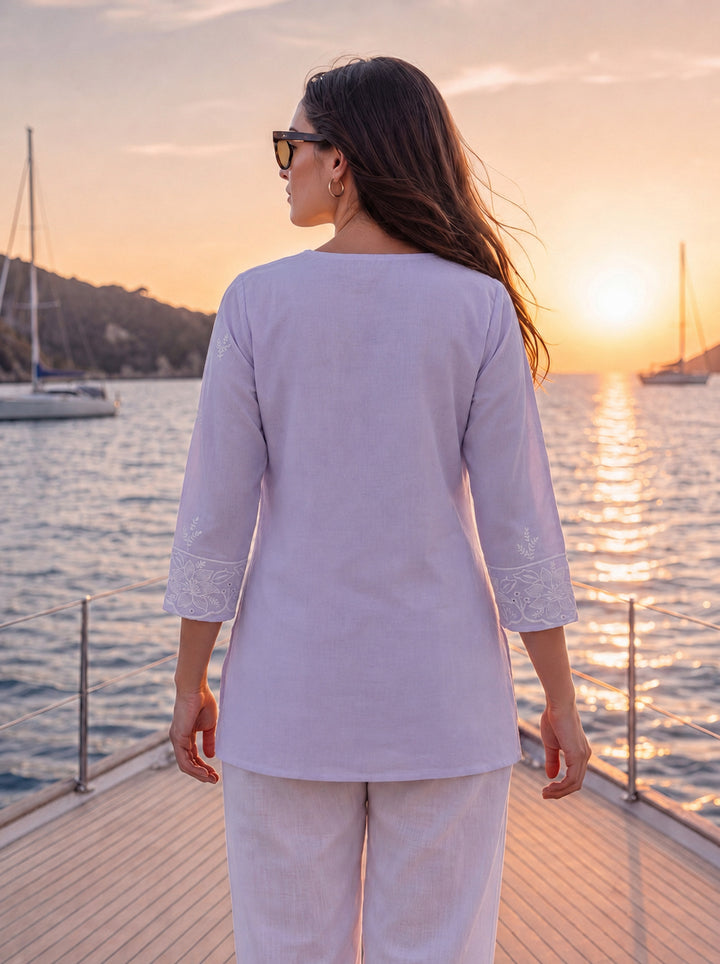 Lavender Cotton Lucknowi Top