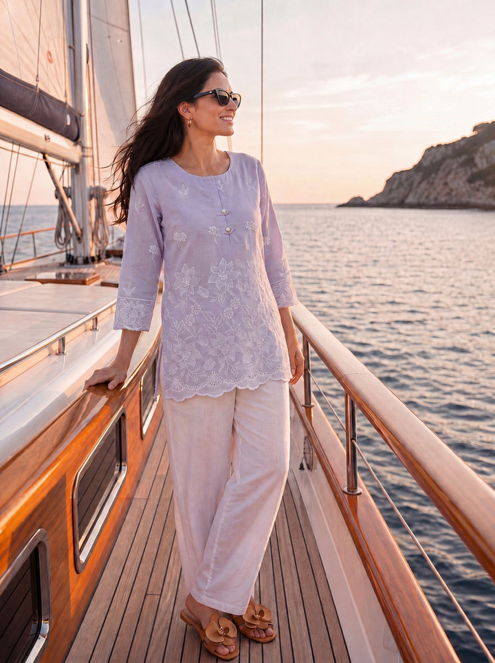 Lavender Cotton Lucknowi Top