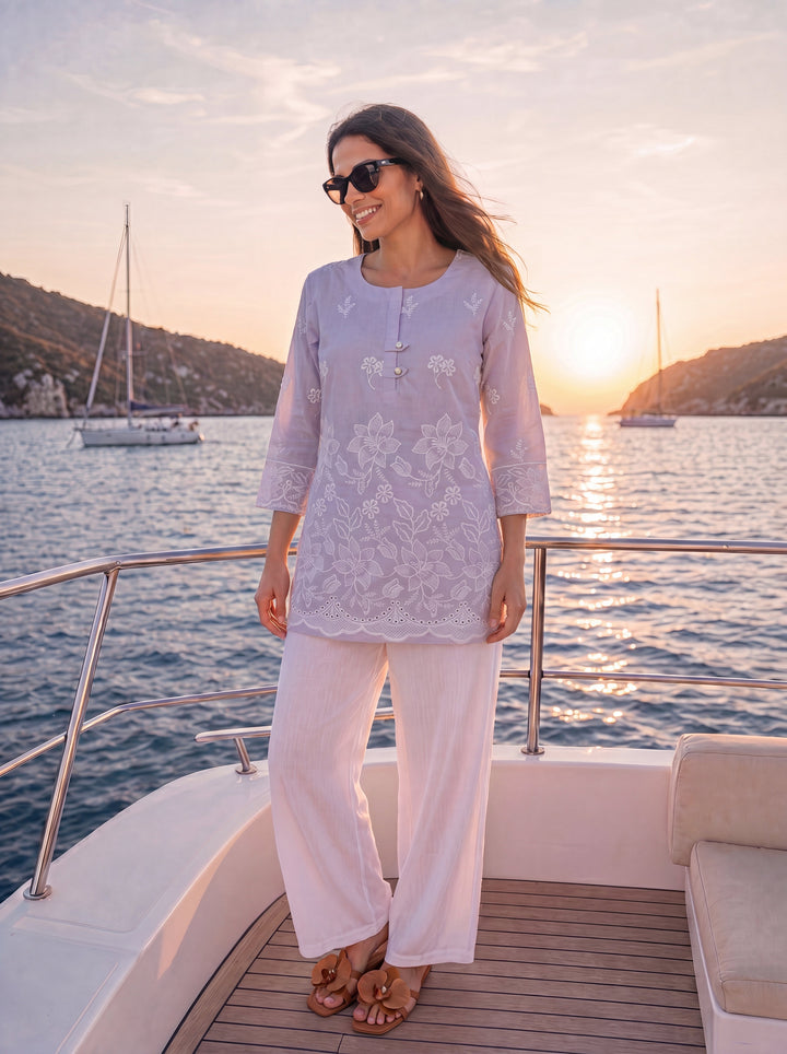 Lavender Cotton Lucknowi Top