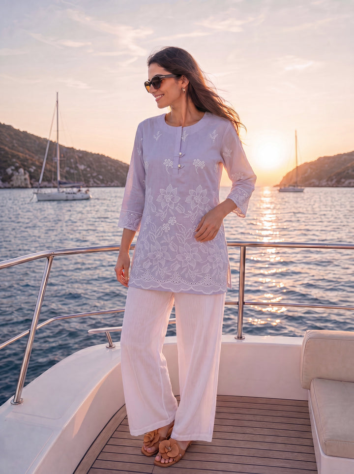 Lavender Cotton Lucknowi Top