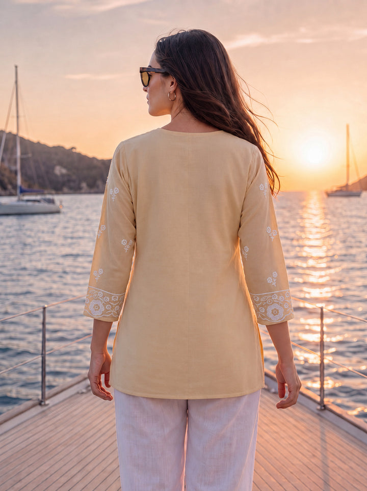 Beige Cotton Lucknowi Top