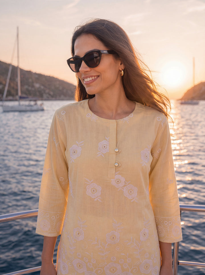 Beige Cotton Lucknowi Top
