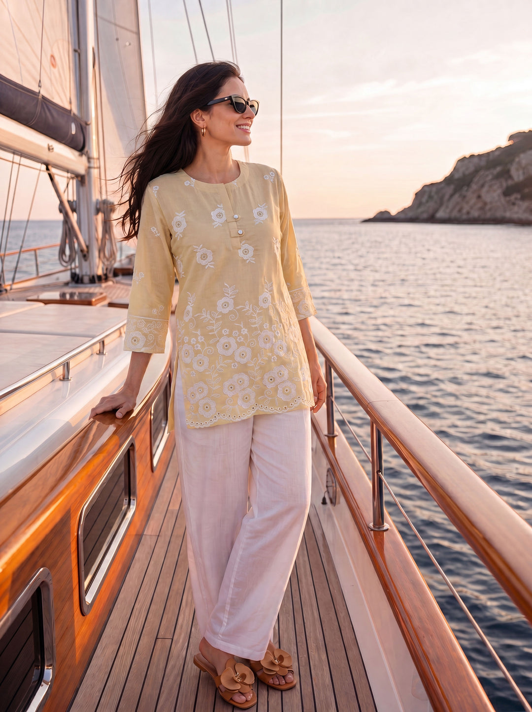 Beige Cotton Lucknowi Top