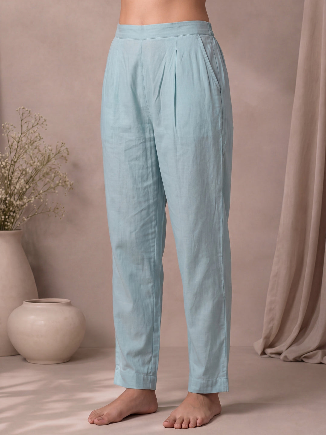 Sky Blue Mul Chanderi A-Line Kurta Pant Dupatta Set