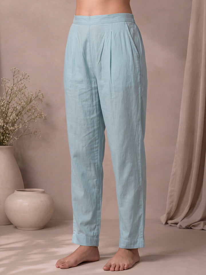 Sky Blue Mul Chanderi A-Line Kurta Pant Dupatta Set