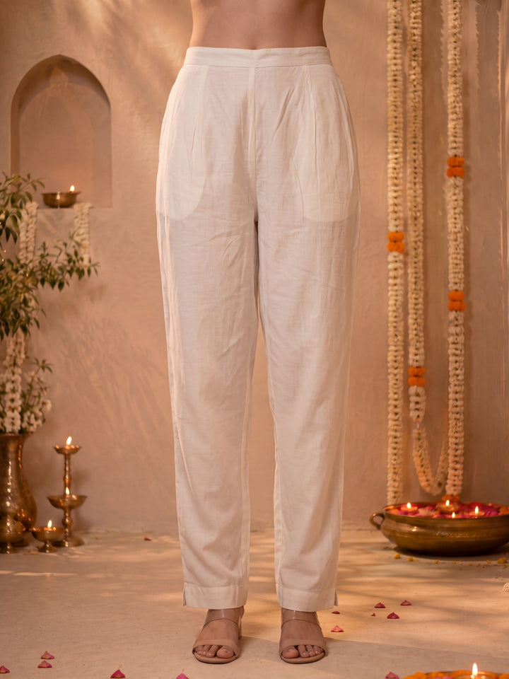White Mul Chanderi Flared Kurta Pant Dupatta Set