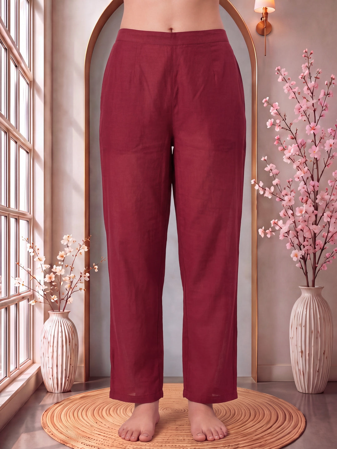 Red Mul Chanderi Pintuck Pleated Kurta Pant Dupatta Set