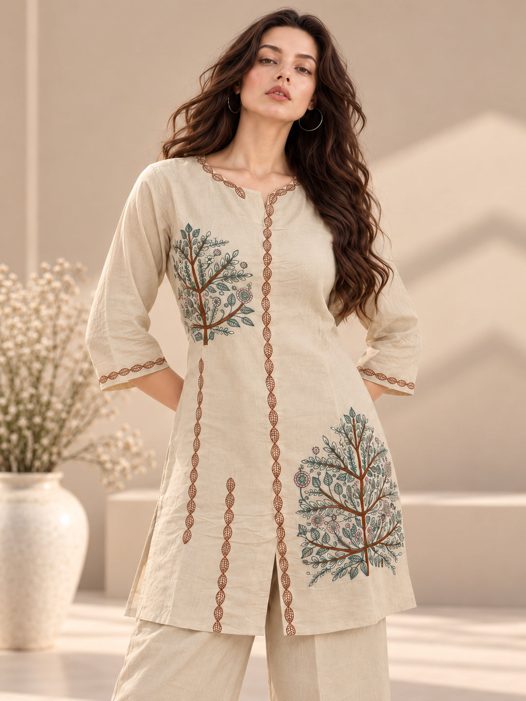 Beige Mul Chanderi Co-Ord Set