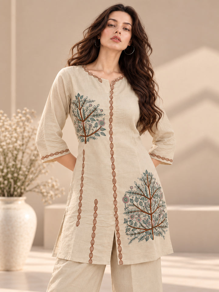 Beige Mul Chanderi Co-Ord Set