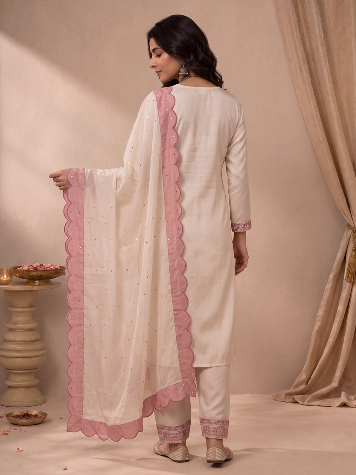 Beige Hot Silk Straight Kurta Salwar Dupatta Set