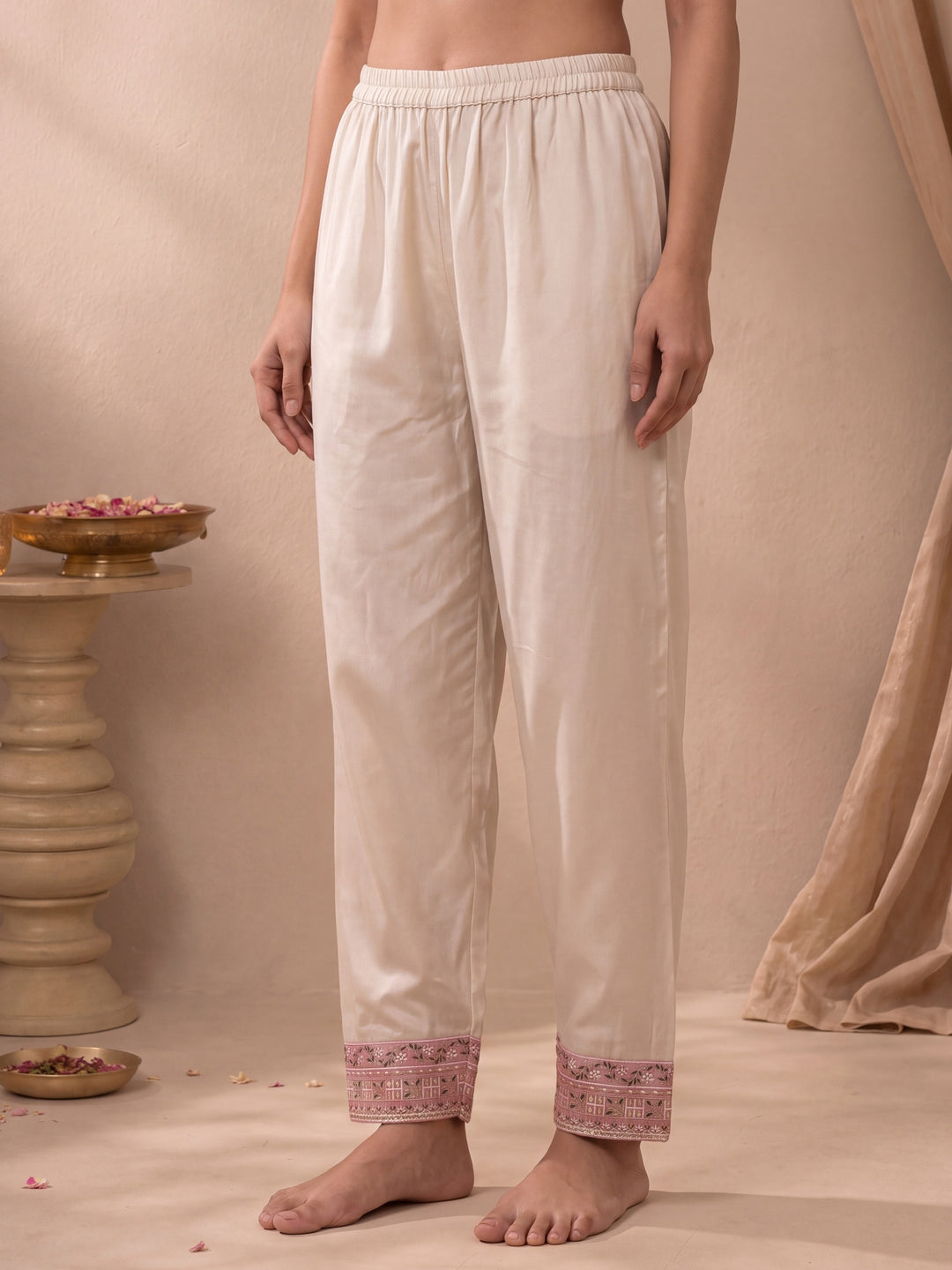 Beige Hot Silk Straight Kurta Salwar Dupatta Set