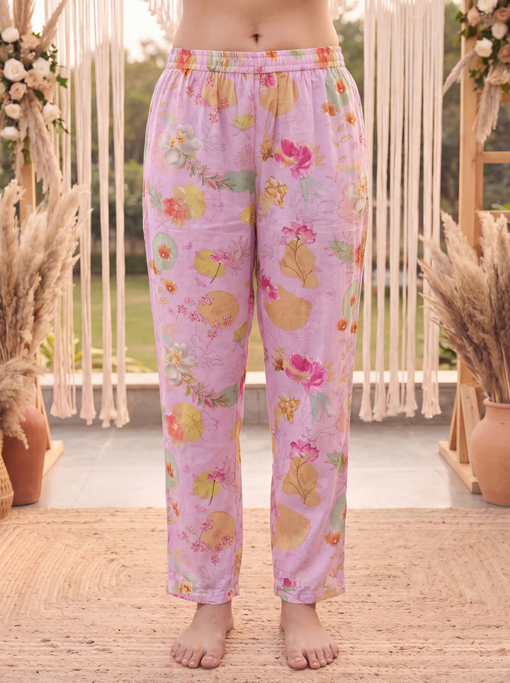 Pink Printed Slik Blend Kurta Dupatta Pant Set