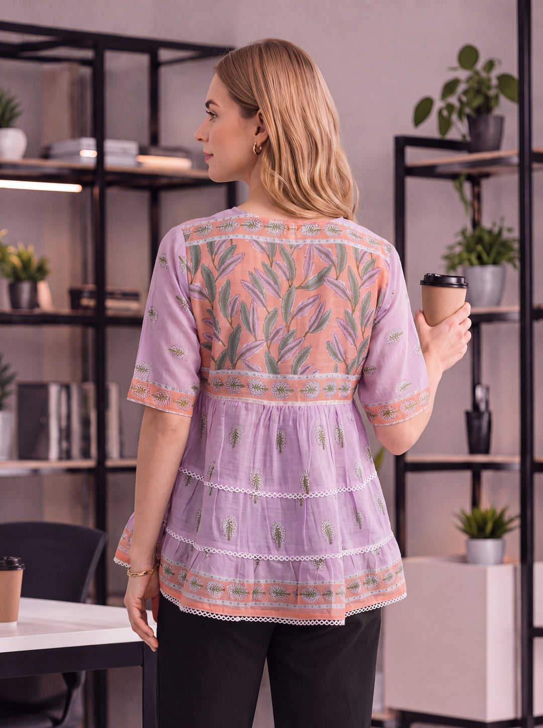 Cotton Lavender Tiered Peplum Top
