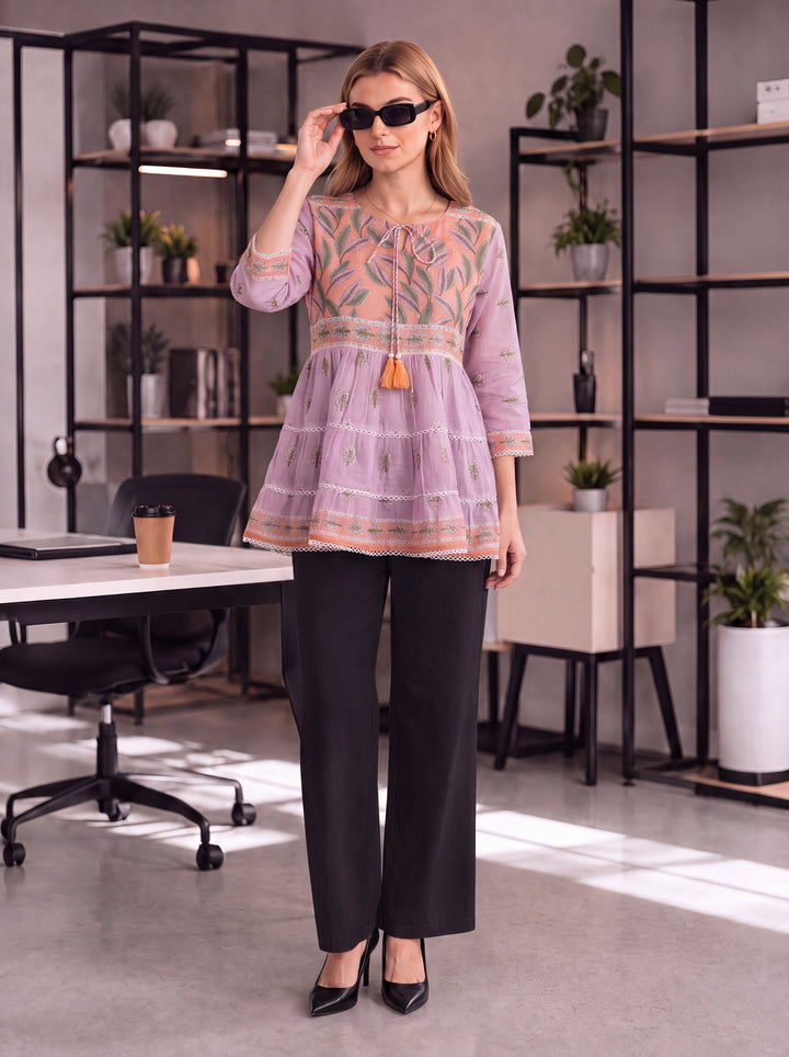 Cotton Lavender Tiered Peplum Top
