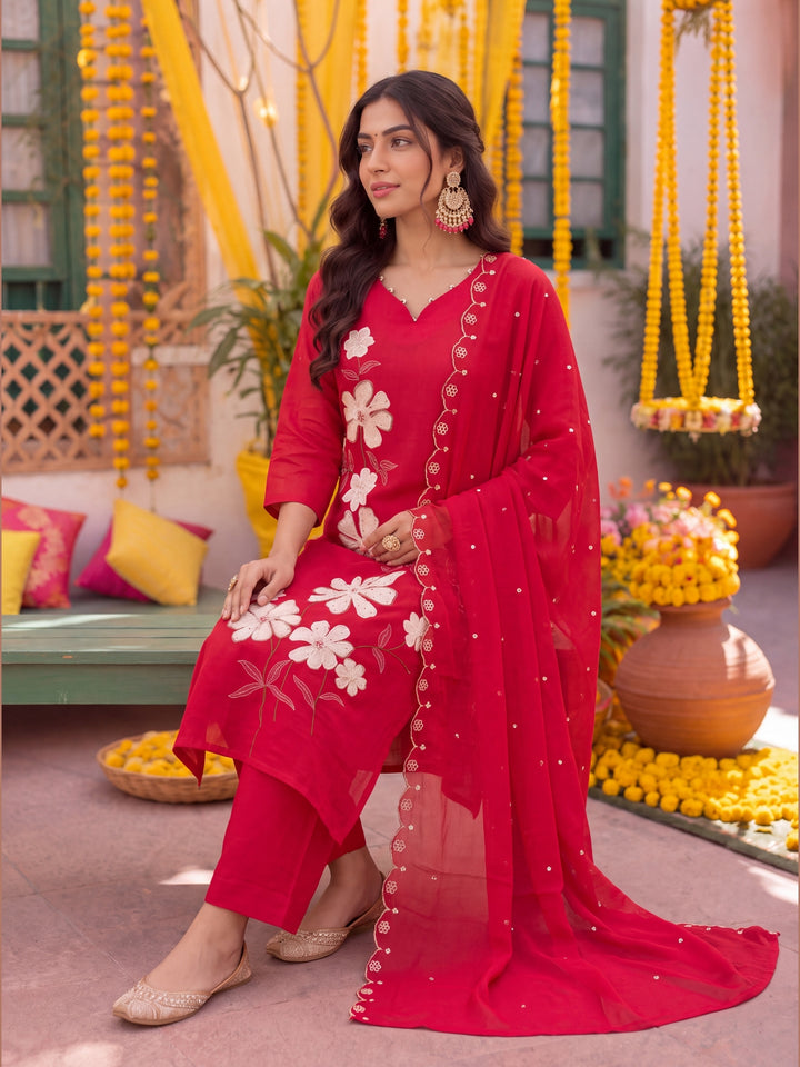 Pink Mal Chanderi Kurta Dupatta Pant Set