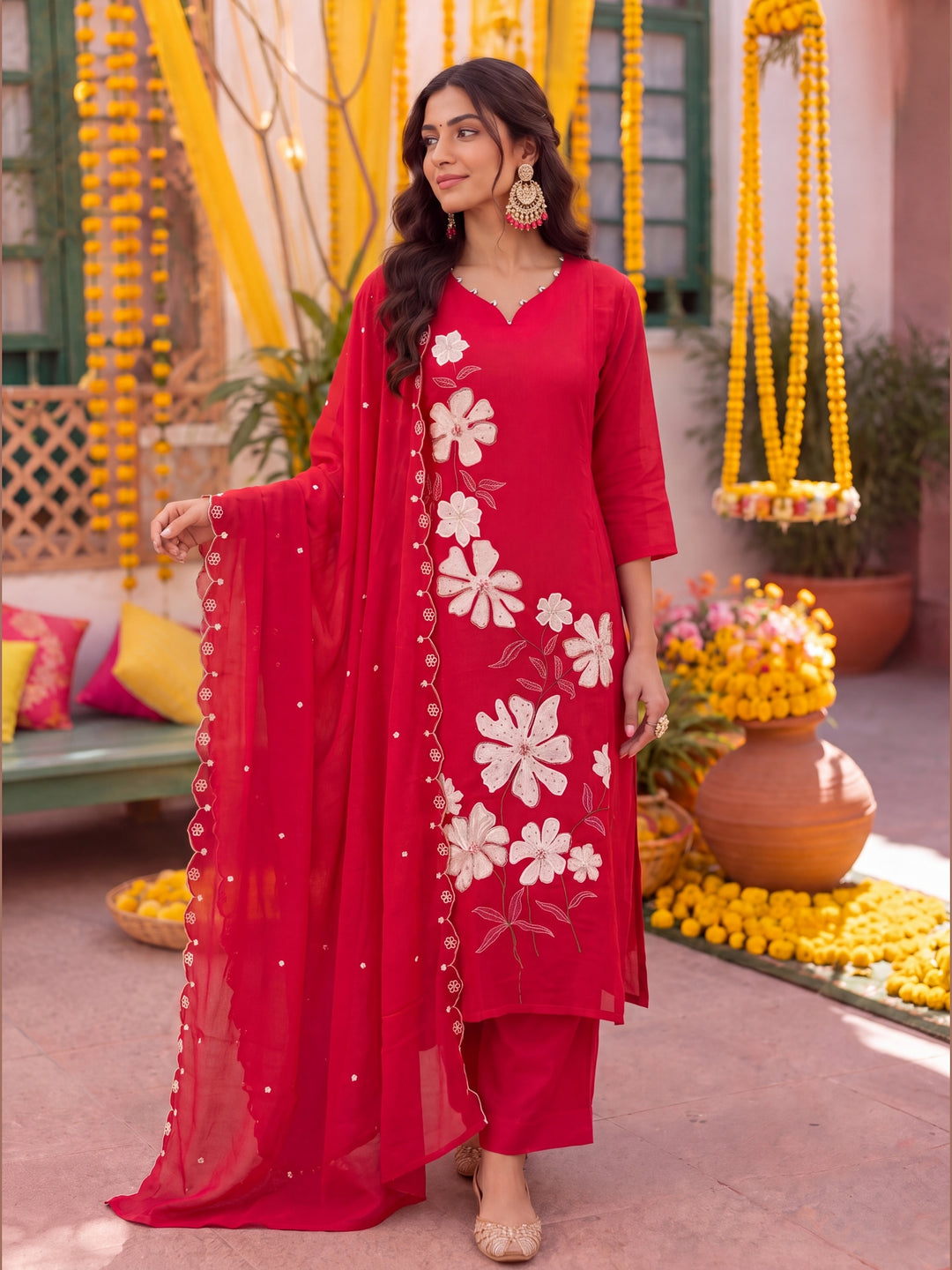 Pink Mal Chanderi Kurta Dupatta Pant Set