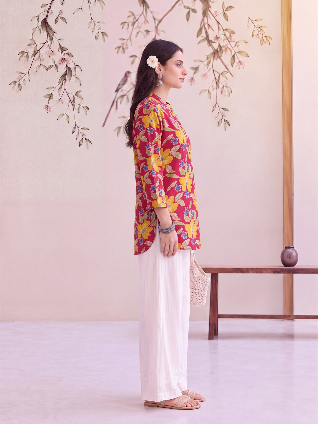 Pink Cotton Shirt Collar Top