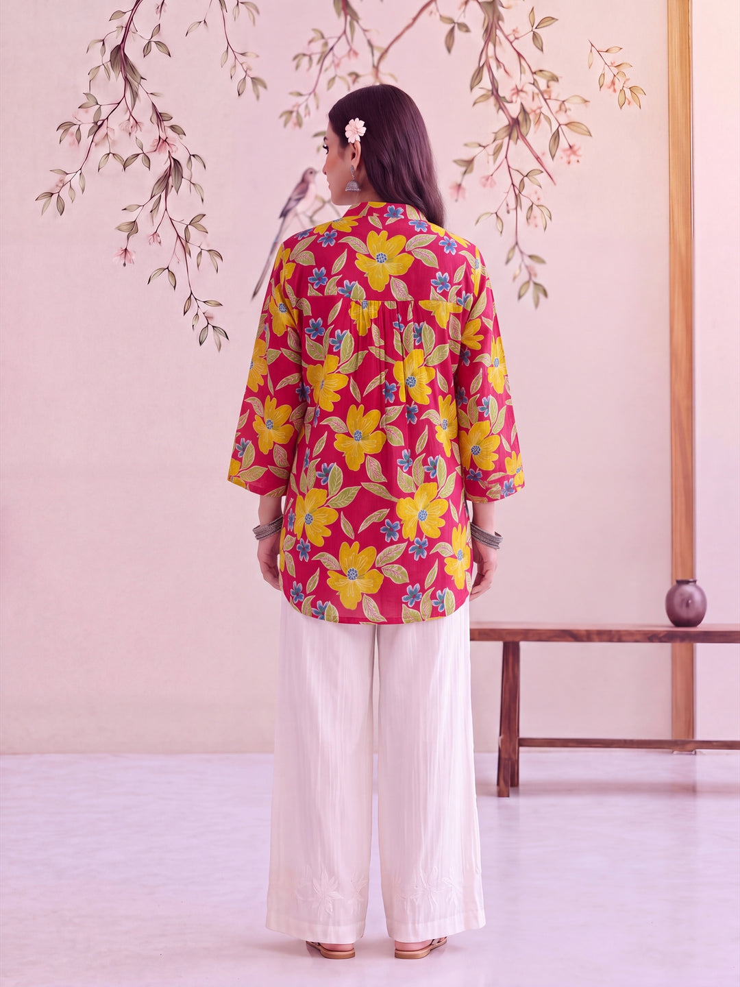Pink Cotton Shirt Collar Top