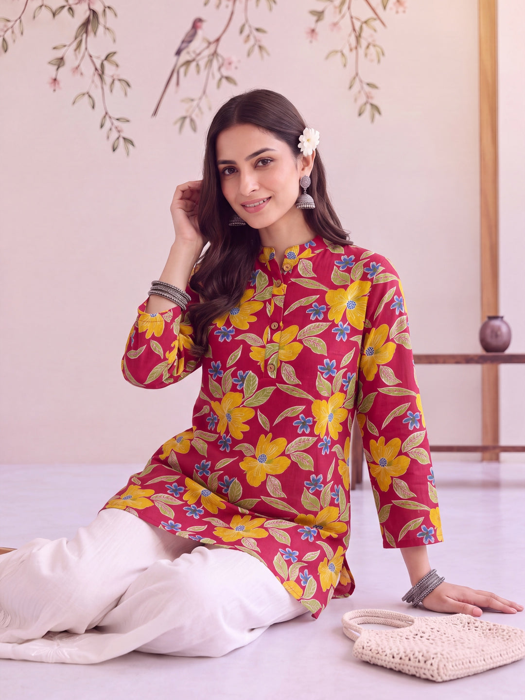 Pink Cotton Shirt Collar Top
