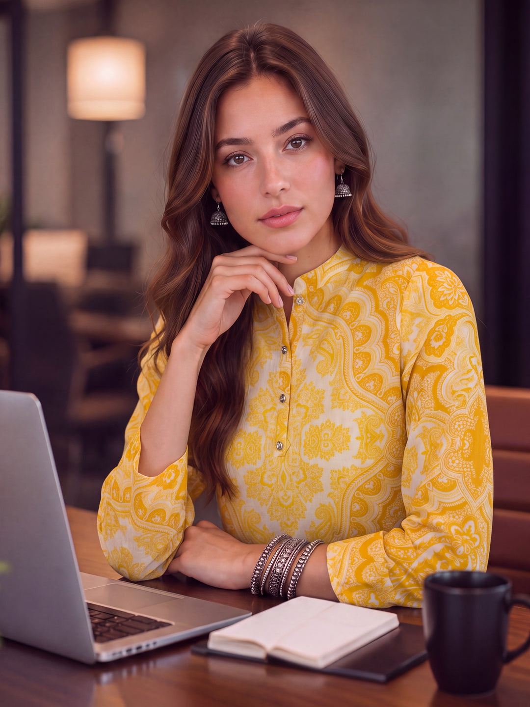 Yellow Cotton Mandarin Collar Top