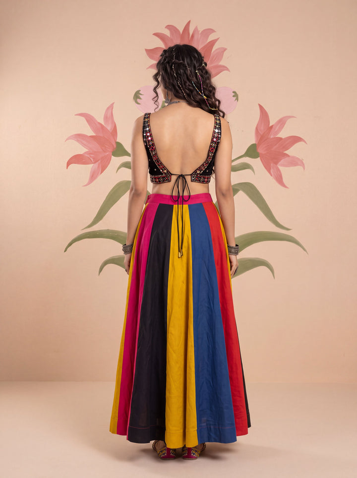 Multi Color Flared Silk Blend Maxi Skirt