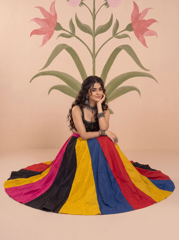 Multi Color Flared Silk Blend Maxi Skirt