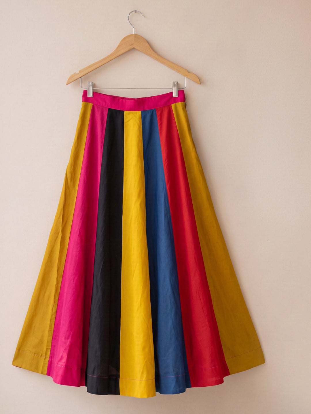Multi Color Flared Silk Blend Maxi Skirt