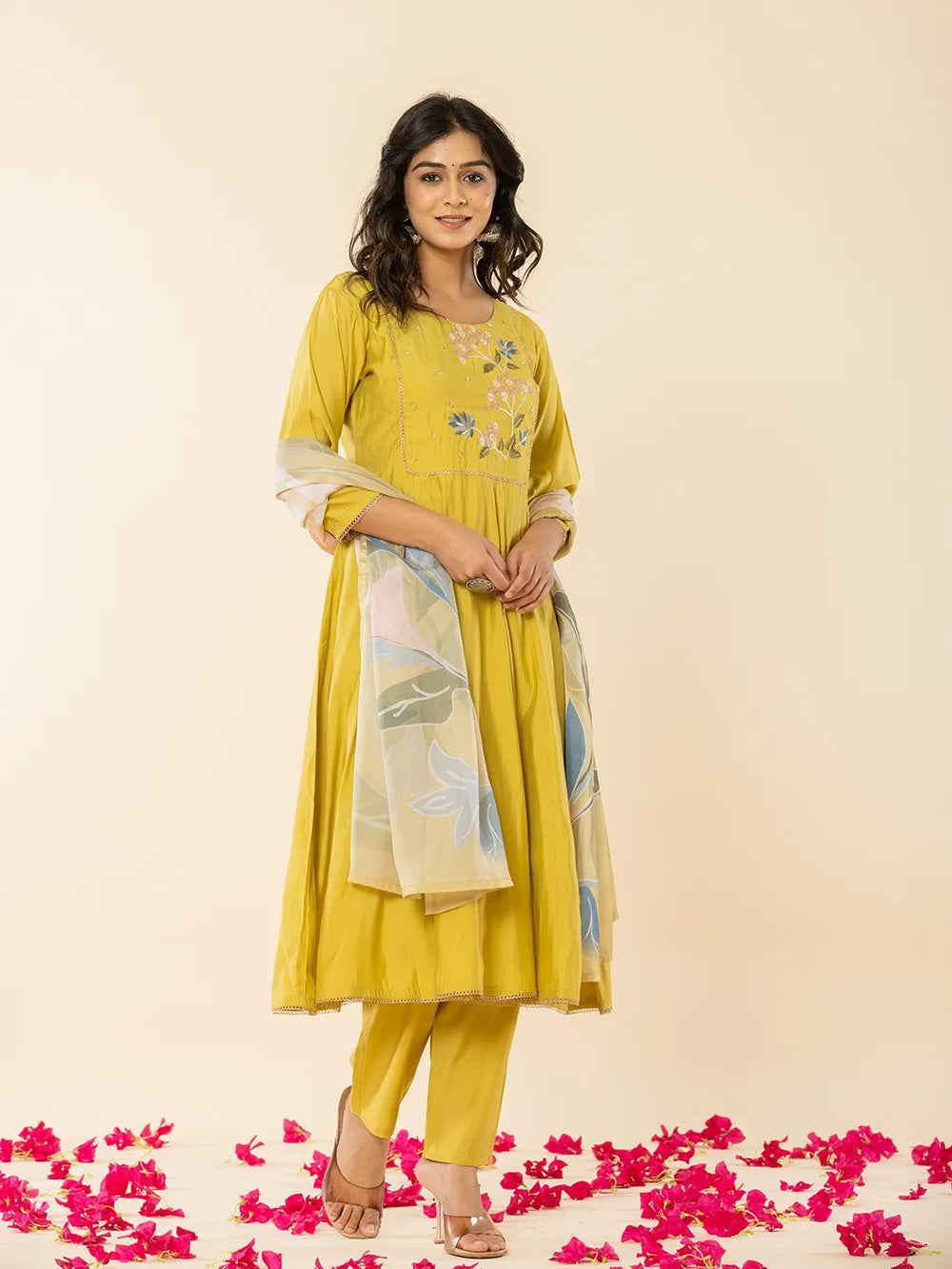 Mustard Yellow anarkali dupatta pant setoffline_sku-73-Yufta Store-A219SKDMS