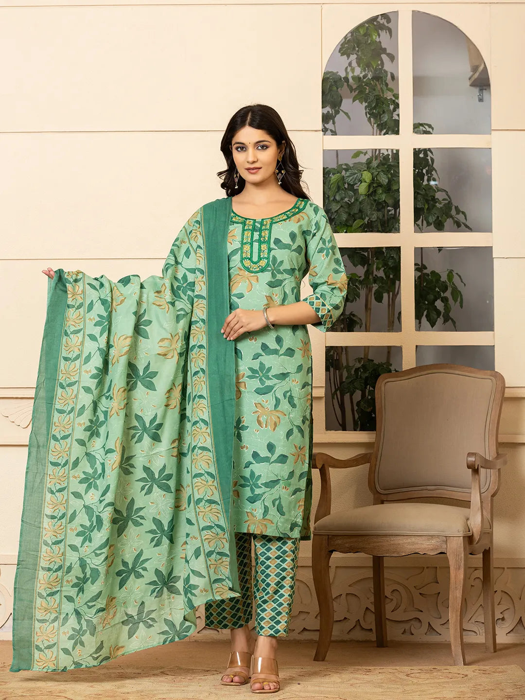 green kurta dupatta pant setoffline_sku-78-Yufta Store-A232SKDGR