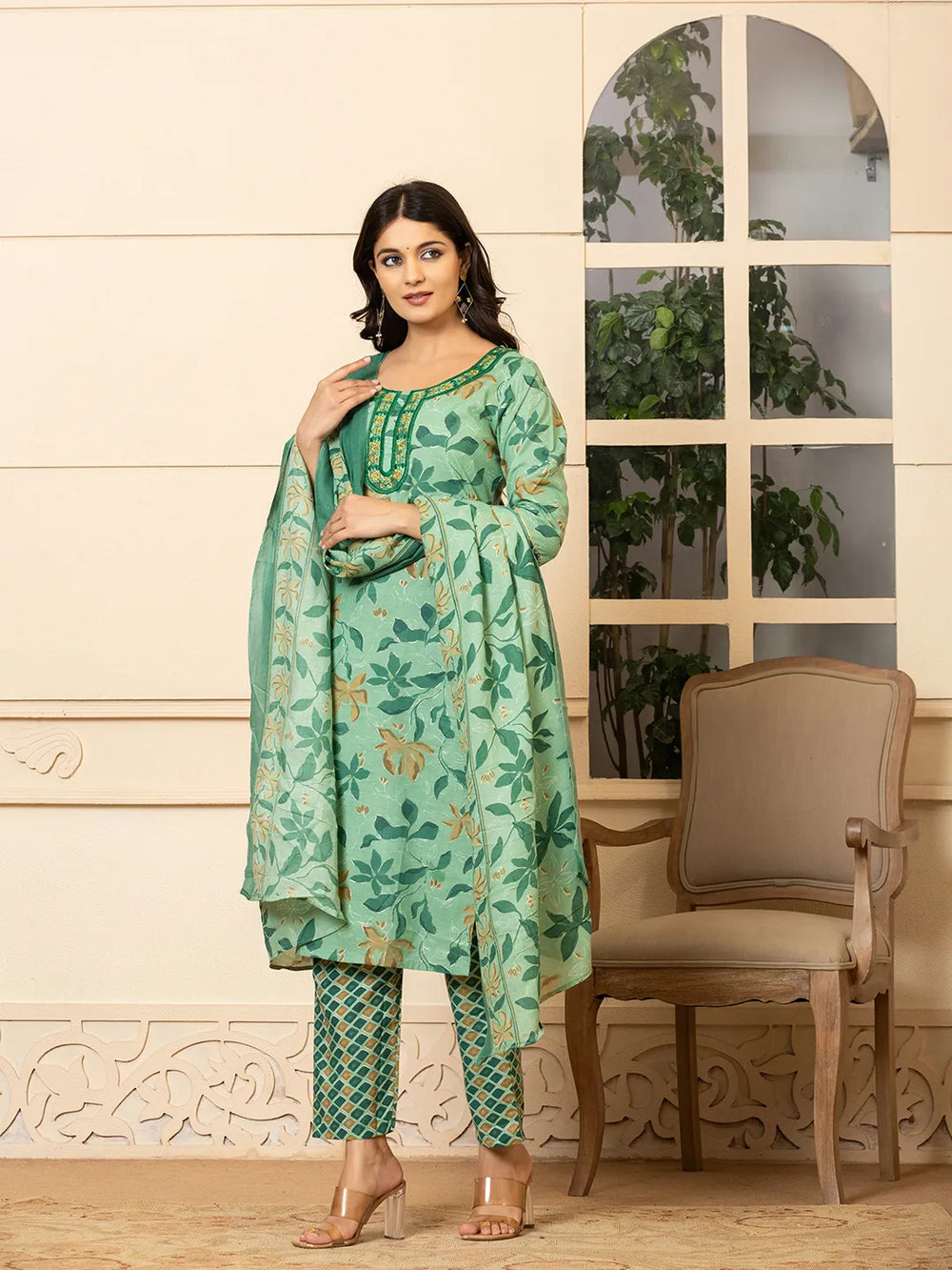 green kurta dupatta pant setoffline_sku-78-Yufta Store-A232SKDGR