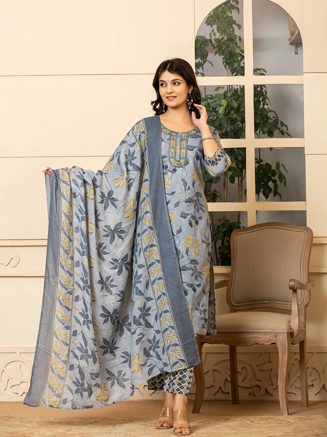 grey kurta dupatta pant setoffline_sku-79-Yufta Store-A232SKDGY