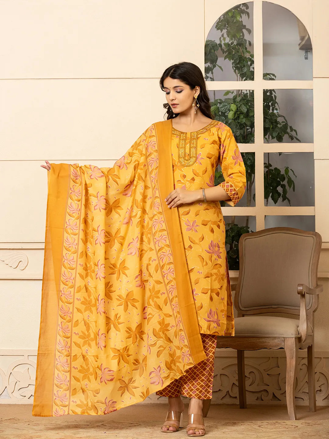 mustard kurta dupatta pant setoffline_sku-77-Yufta Store-A232SKDMS