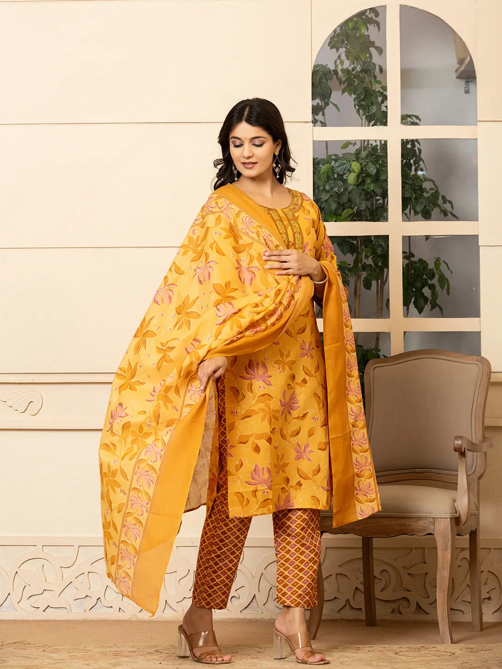 mustard kurta dupatta pant setoffline_sku-77-Yufta Store-A232SKDMS