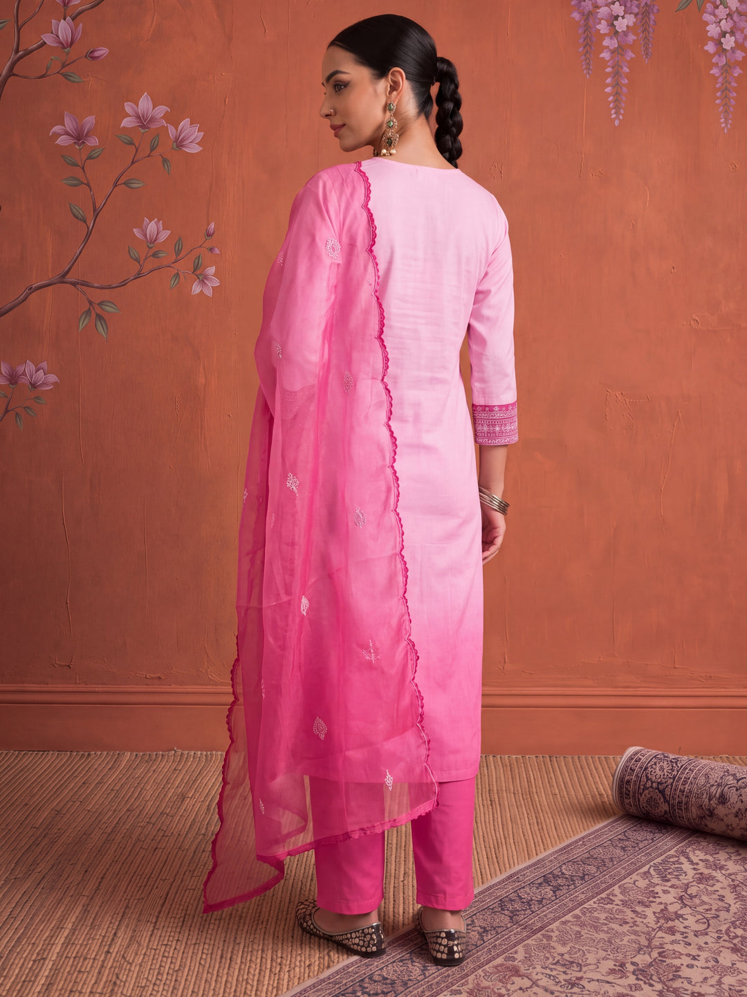 Silk Pink Kurta Dupatta Pant Set