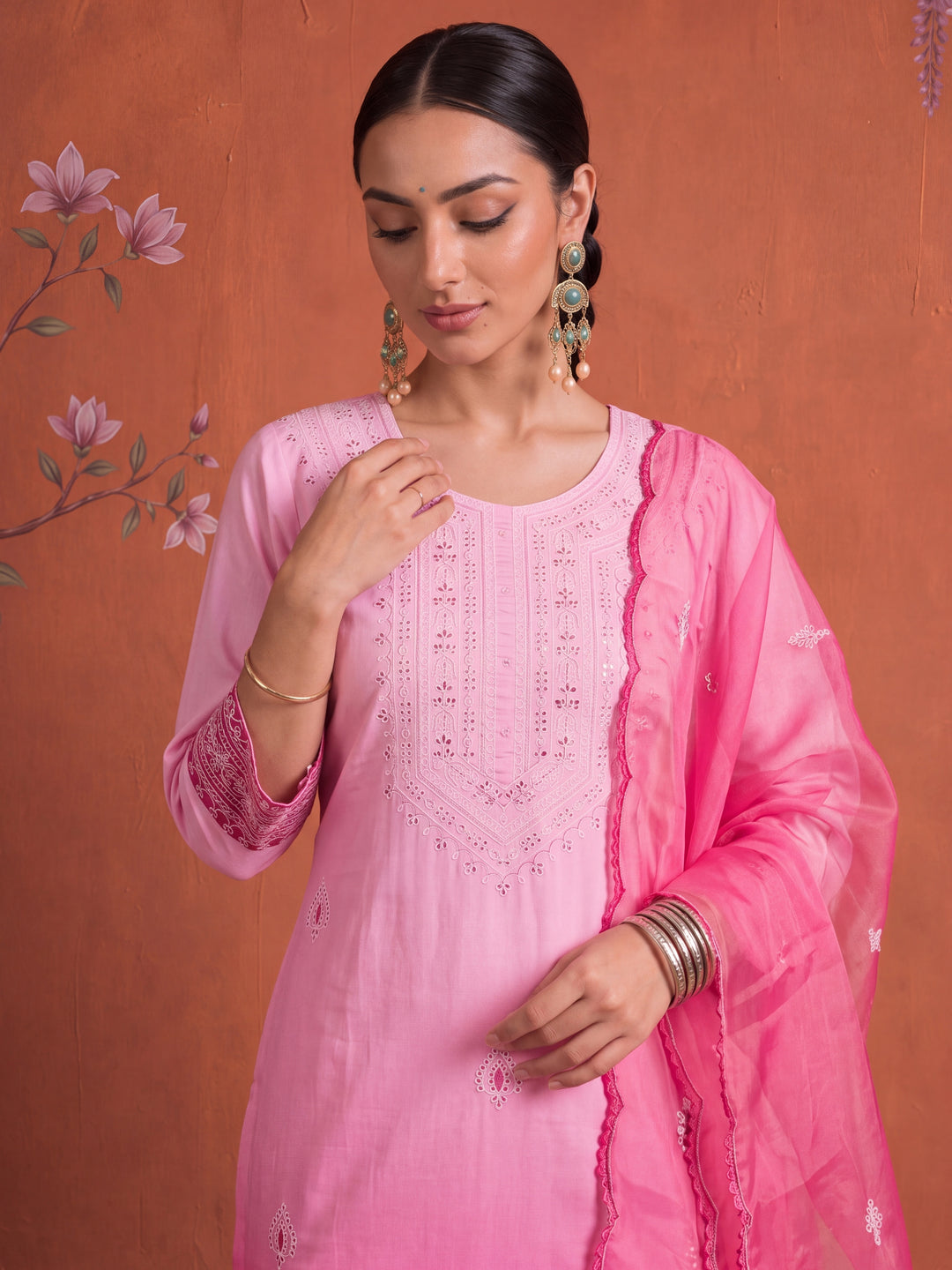 Silk Pink Kurta Dupatta Pant Set