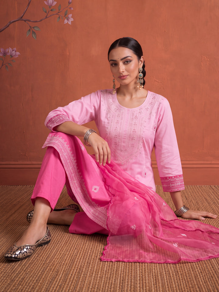 Silk Pink Kurta Dupatta Pant Set