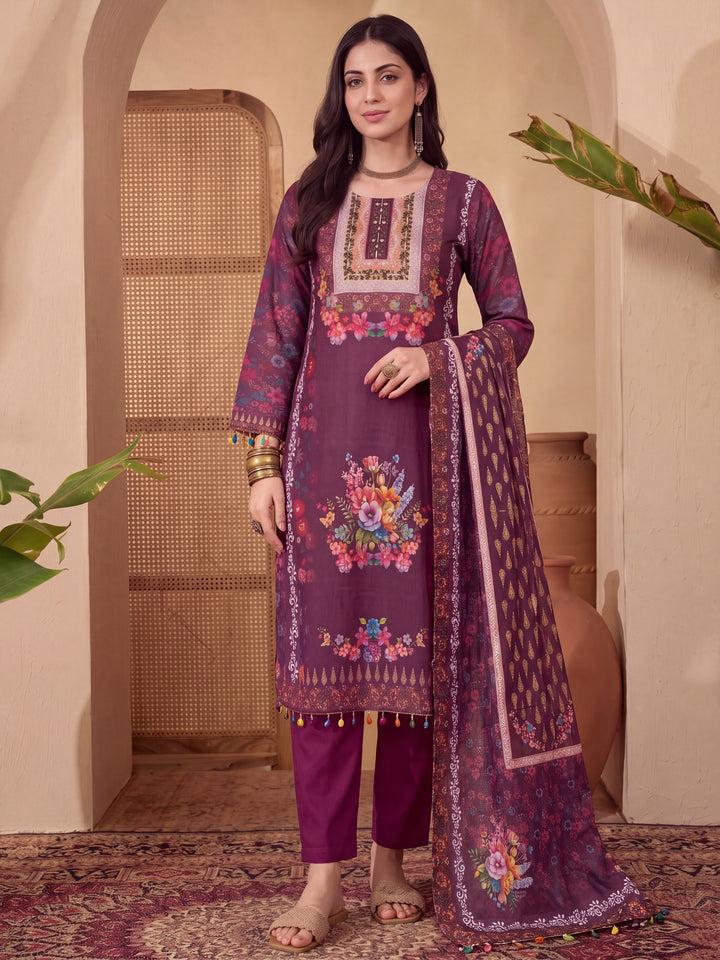 Poly Muslim Burgundy Kurta Dupatta Pant Set
