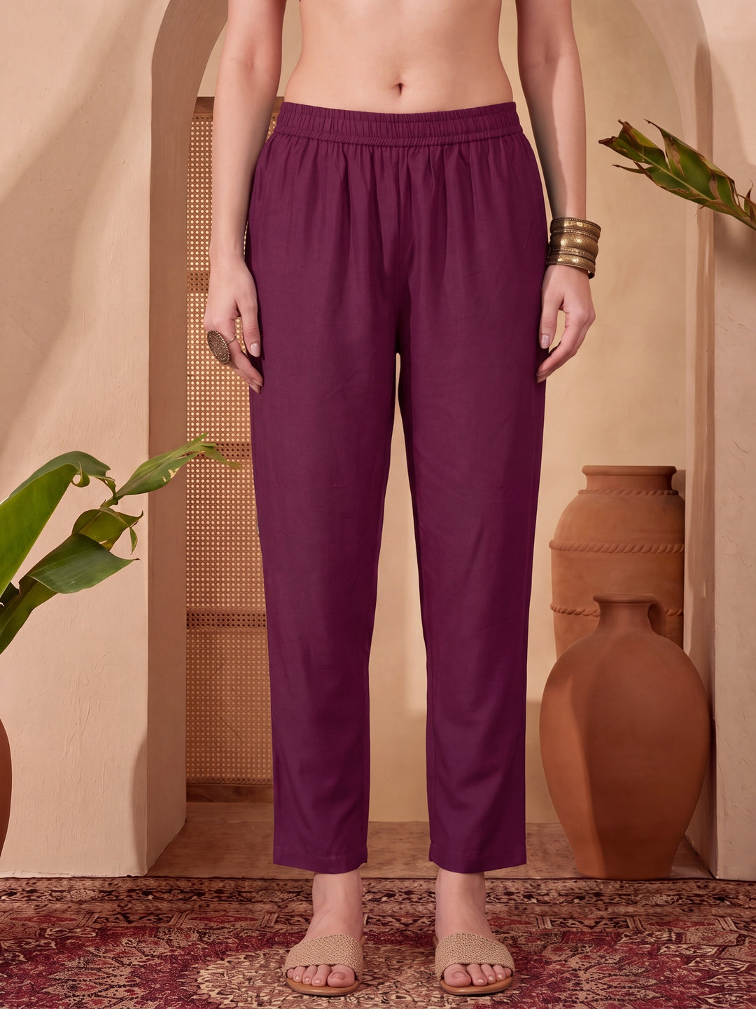 Poly Muslim Burgundy Kurta Dupatta Pant Set