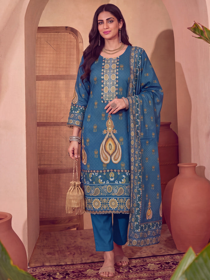Poly Muslim Blue Kurta Dupatta Pant Set
