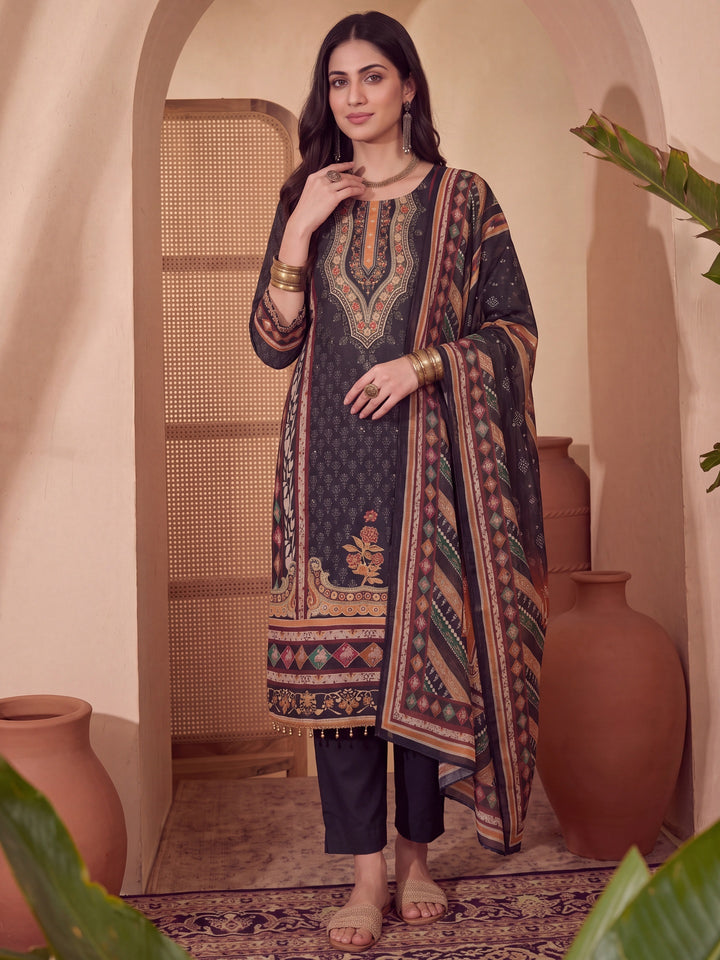 Poly Muslim Black Kurta Dupatta Pant Set