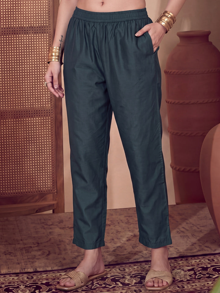 Poly Muslim Teal Blue Kurta Dupatta Pant Set
