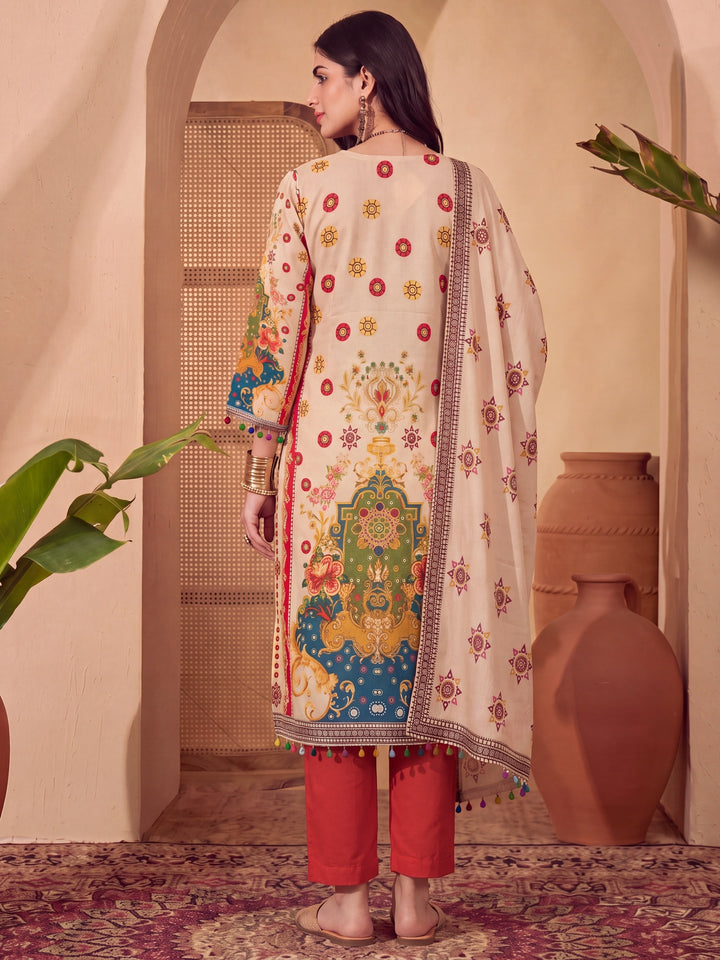 Poly Muslim Cream Kurta Dupatta Pant Set