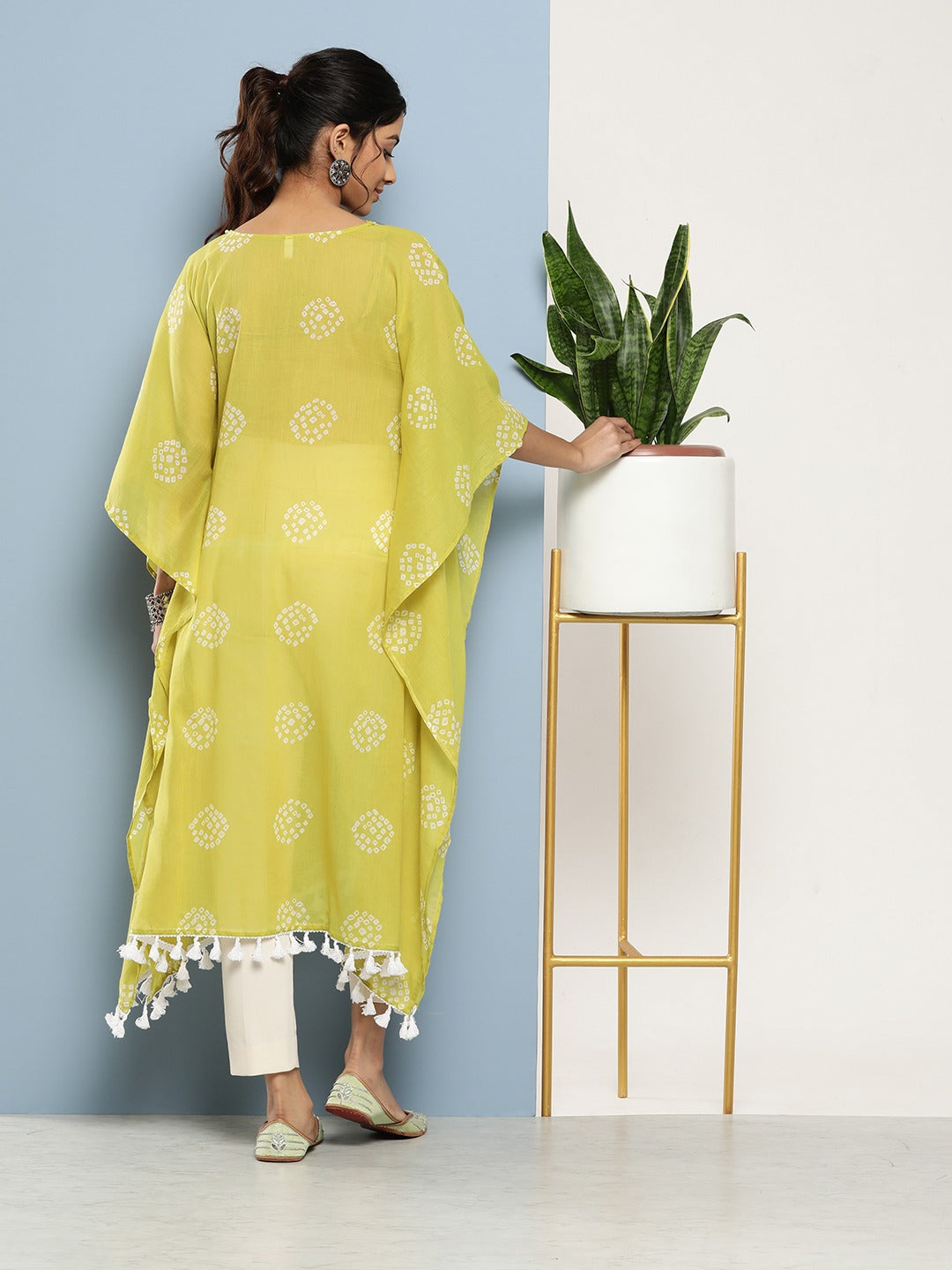 Bandhani Green Printed Kaftan Kurta-Yufta Store-1216KFTGRS