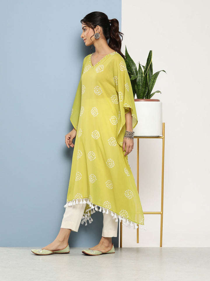 Bandhani Green Printed Kaftan Kurta-Yufta Store-1216KFTGRS