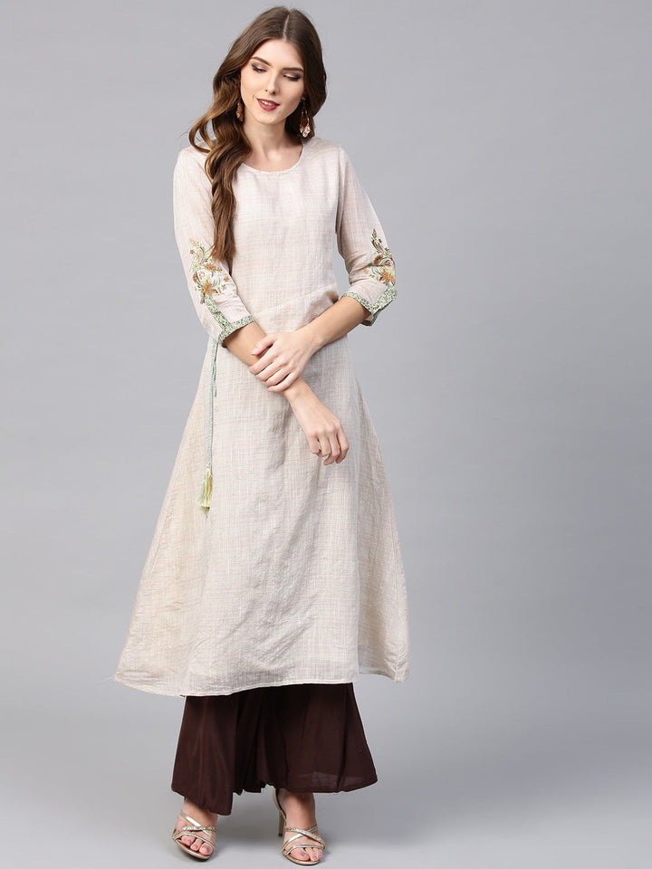 Beige A-Line Kurta-Yufta Store-YUFNKU1945S