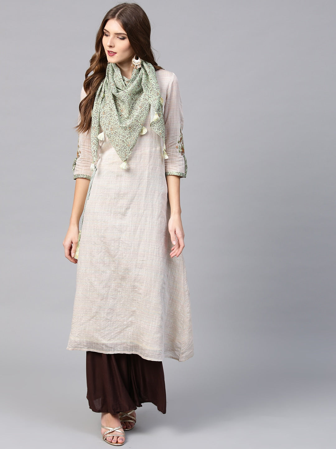 Beige A-Line Kurta-Yufta Store-YUFNKU1945S