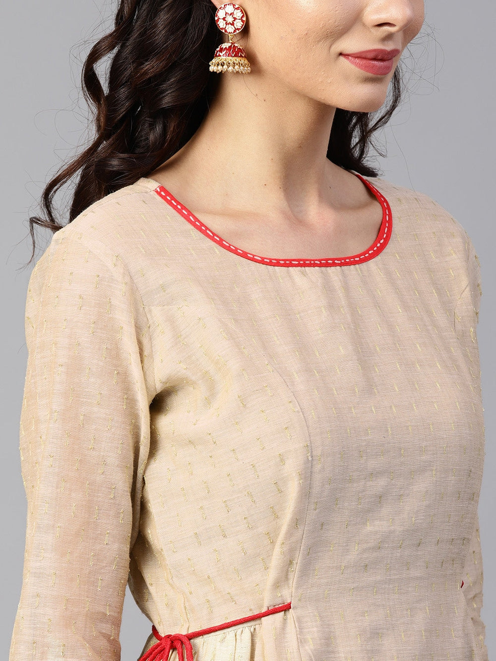 Beige A-Line Kurta-Yufta Store-YUFNSET1873S